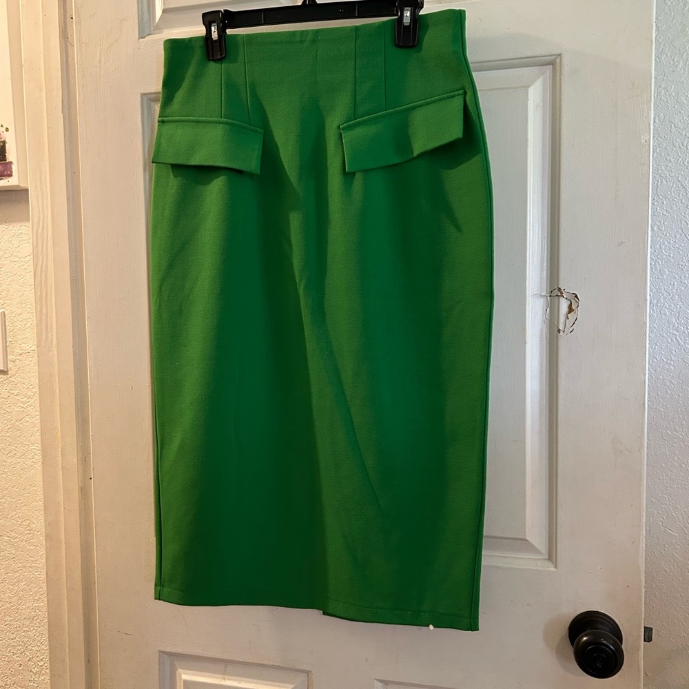 Zara Emerald Green Pencil Skirt with Flap Pockets